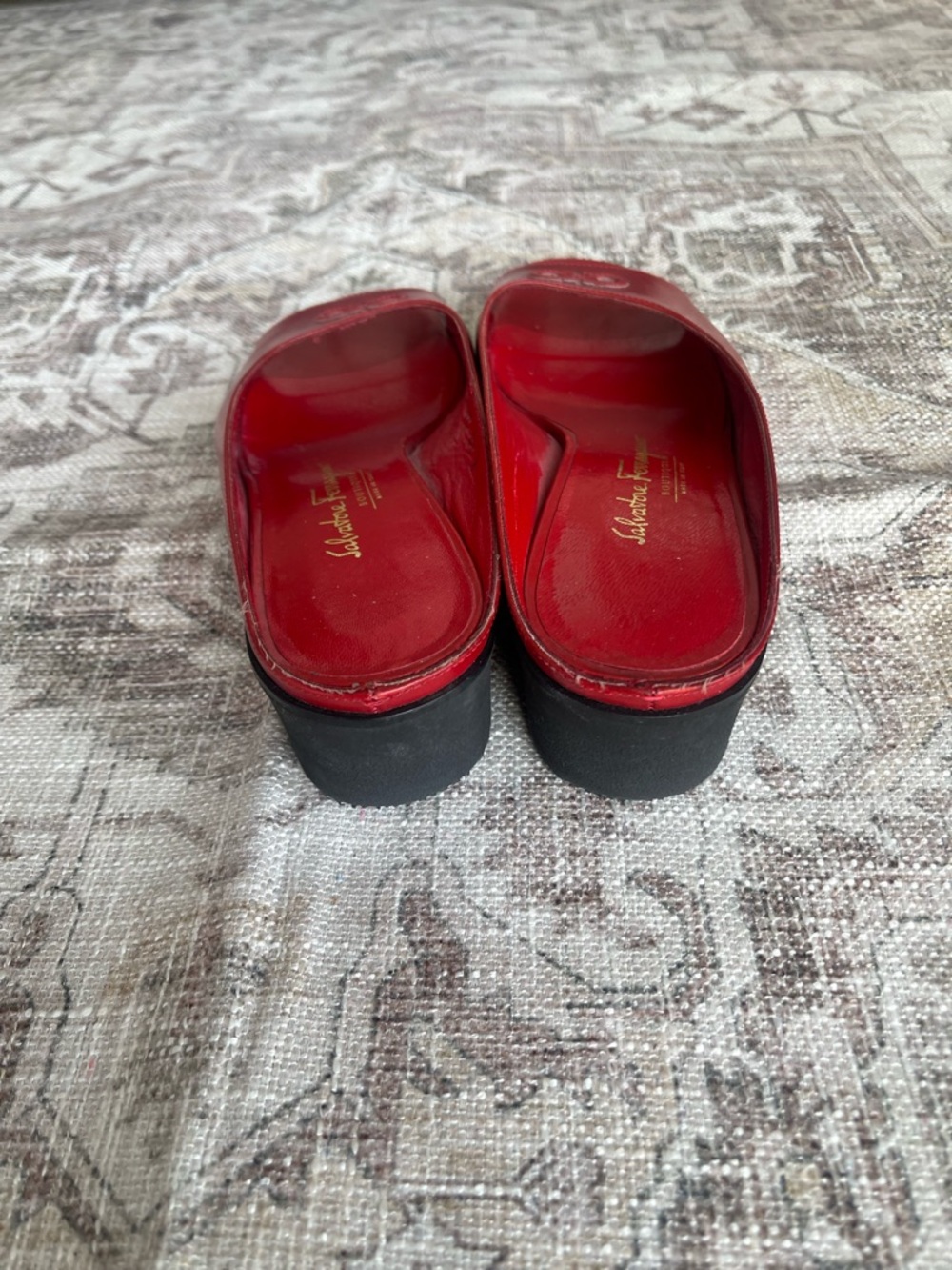 Salvatore Ferragamo Red Leather Slide Mules with Gancini Detail - Picture 7 of 11